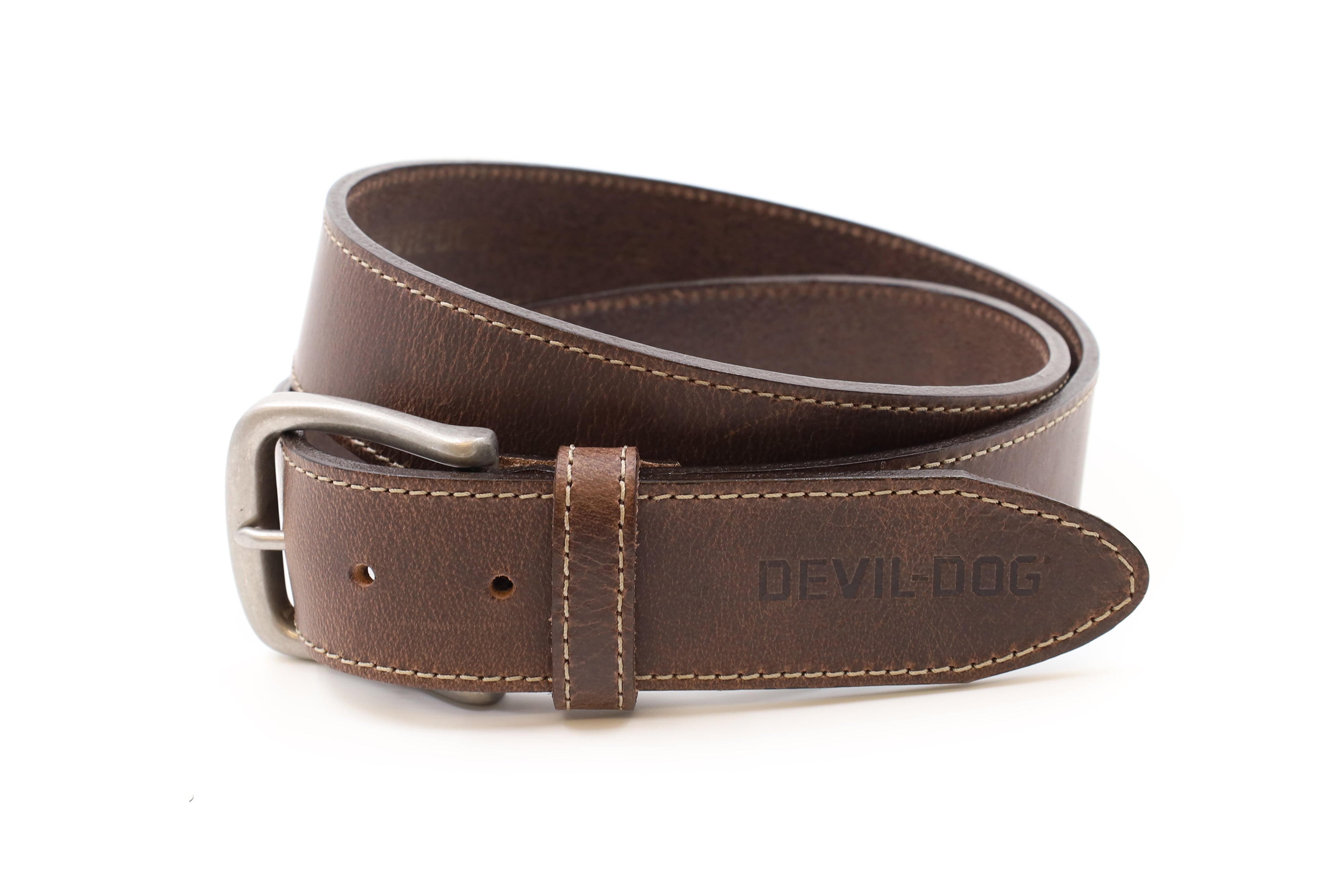 DEVIL-DOG® Leather Belt - Brown with Nickel Buckle – DEVIL-DOG Dungarees